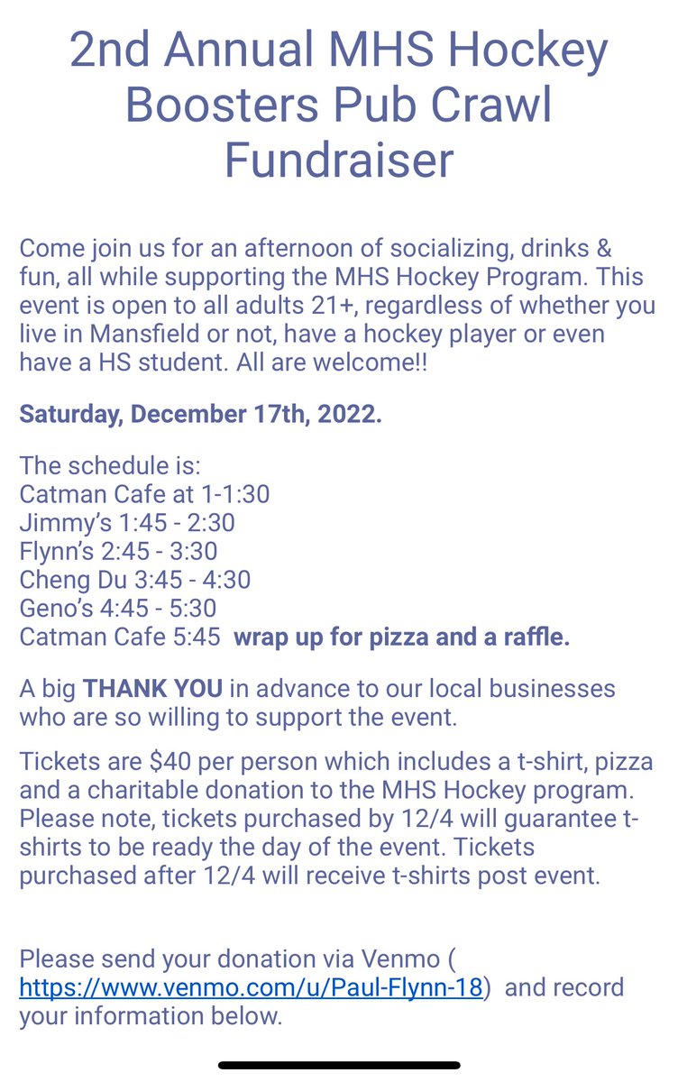 Just like that it’s High School Hockey Season! Please join us for some fundraising &amp; fun! 🐝 💚🏒
<a href="/MHShornets/">Mansfield High</a> <a href="/MHSHOCKEY3/">MHS Hockey</a> <a href="/SCMansfield/">Sun Chron Mansfield</a> <a href="/MansfieldSchool/">Mansfield Public Schools (MA)</a> <a href="/Mass_Hockey/">Massachusetts Hockey</a> <a href="/mansfield_ma/">Town of Mansfield MA</a> <a href="/MOAWarriorsHSH/">MOA Warriors</a>