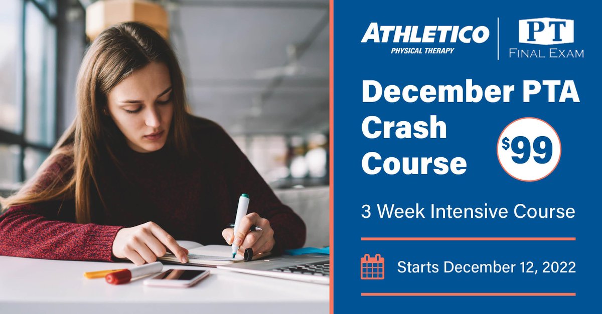 Prepping for your upcoming #NPTAE? Our friends at PT Final Exam will be hosting a crash course starting 12/12 to help aspiring PTA’s like you crush your upcoming exam. Use code ATHLETICO for an exclusive discount! Learn more and register by visiting - ow.ly/5xzW50LKZ08
