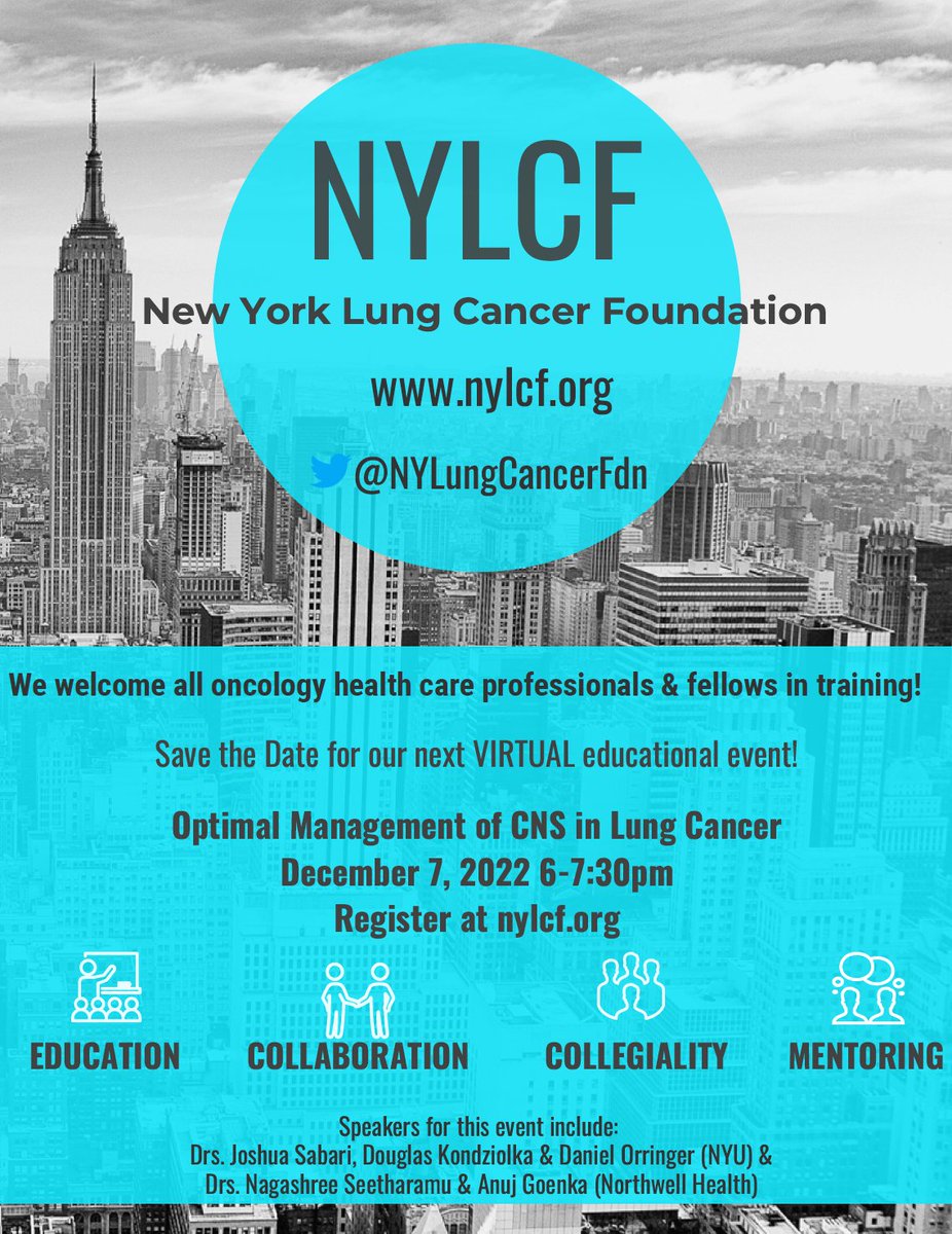 Join us for the next VIRTUAL educational event on 12/7/2022 6pm on CNS disease in #lungcancer! #LCSM