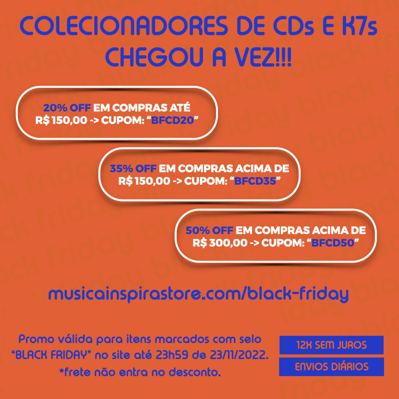 MusicaInspiraLJ's tweet photo. COLECIONA CDs? K7s? CHEGOU A HORA!
PROMO DE BLACK FRIDAY NO AR!

Até 50% OFF! Se liga nos cupons disponíveis! E aproveite! TODOS ITENS PARTICIPANTES estão disponíveis a PRONTA-ENTREGA! 

🔗 https://t.co/IxbGmPYc3r
💳  Parcele em até 12X SEM JUROS! https://t.co/dLar7h8Hoh