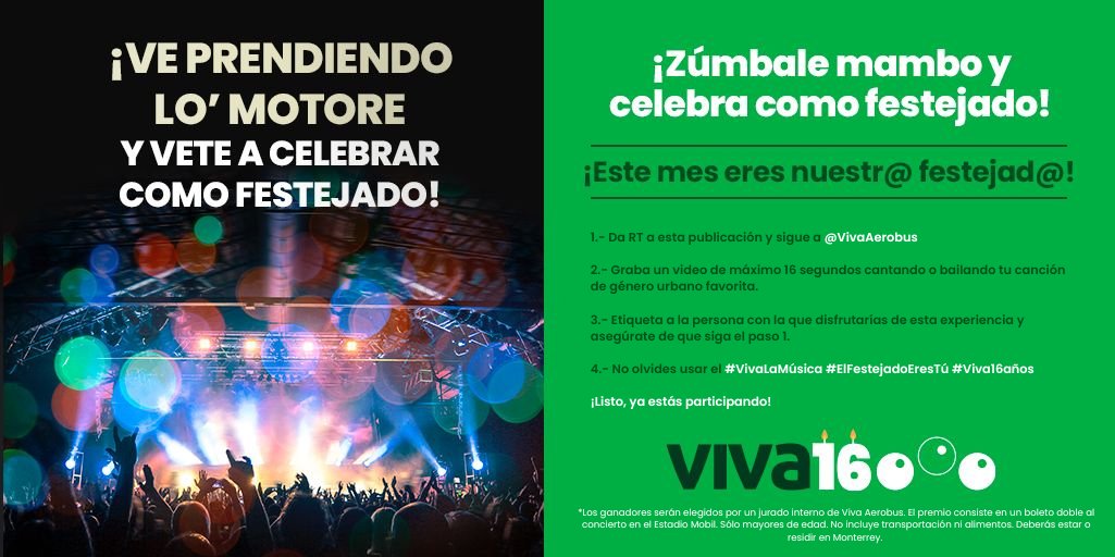 VivaAerobus's tweet photo. RT ¡Tenemos la gasolina para la diversión! 😎 Sigue todos los pasos y gana tus accesos para disfrutar de un ícono de la música urbana. ¡Estamos listos! ✈️🎶#VivaLaMúsica #ElFestejadoEresTú #Viva16Años https://t.co/zVreb9fx26