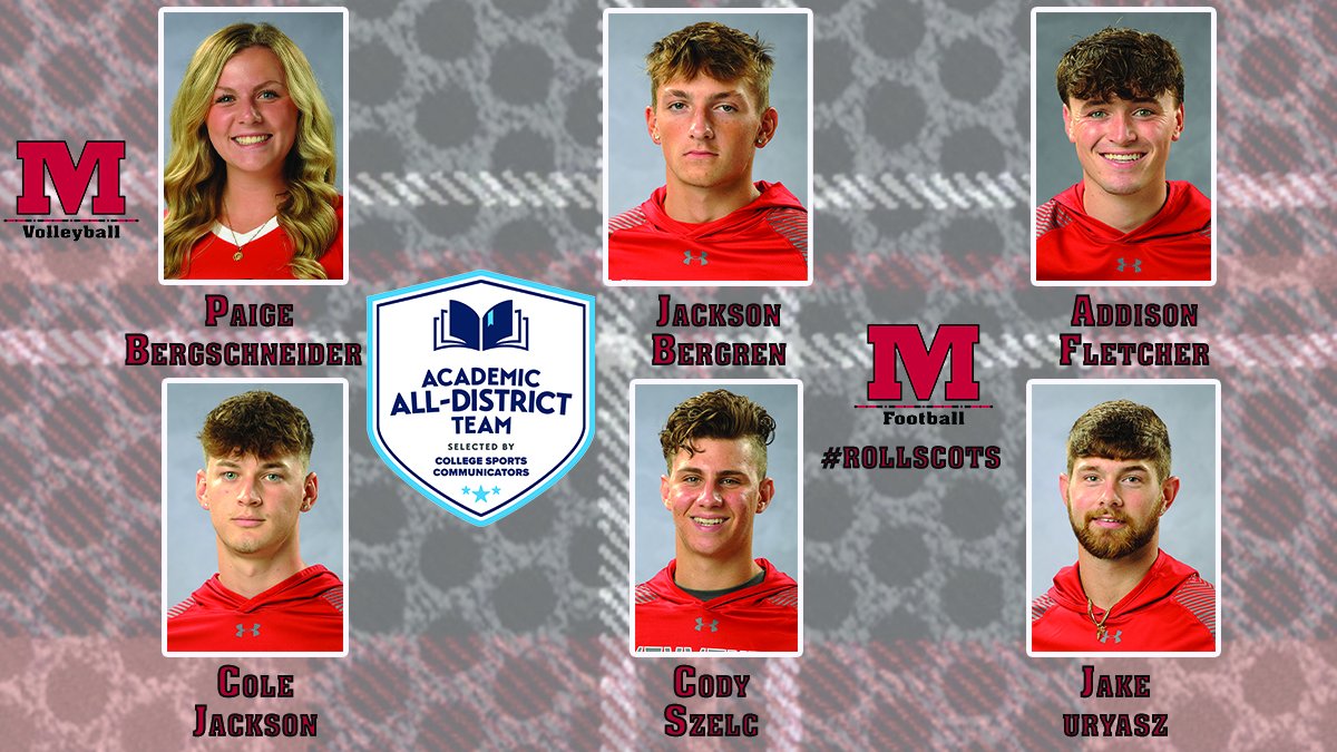 Congrats to Six Scots Student Athletes - @paigebergschne1, @BergrenJackson4, @afletch5___ , @ColeJax23 , @CodySzelc , @jcuryasz Representing @RollScotsFB and @ScotsVball Named CSC Academic All-District on Tuesday #RollScots monmouthscots.com/news/2022/11/2…