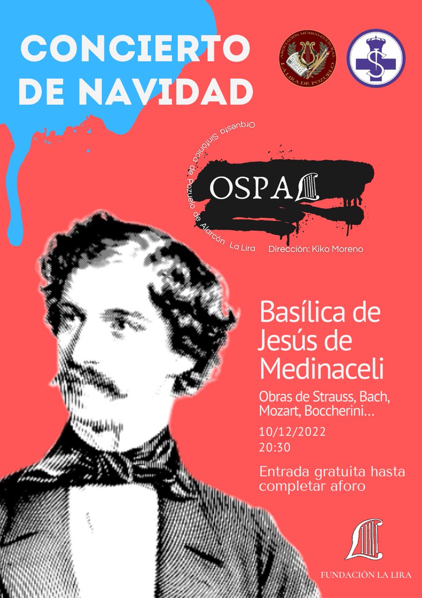 LaLiradePozuelo's tweet photo. El próximo día 10 de diciembre a las 20:30h, la Orquesta Sinfónica de Pozuelo de Alarcón La Lira OSPAL, tendrá el placer de realizar un Concierto de Navidad en la Basílica de Medinaceli de Madrid.
@medinacelimadrid
@laliradepozuelo
@kikomoregar
#OSPAL
#Medinaceli
#SeñorDeMadrid https://t.co/lWMuNRvCIS
