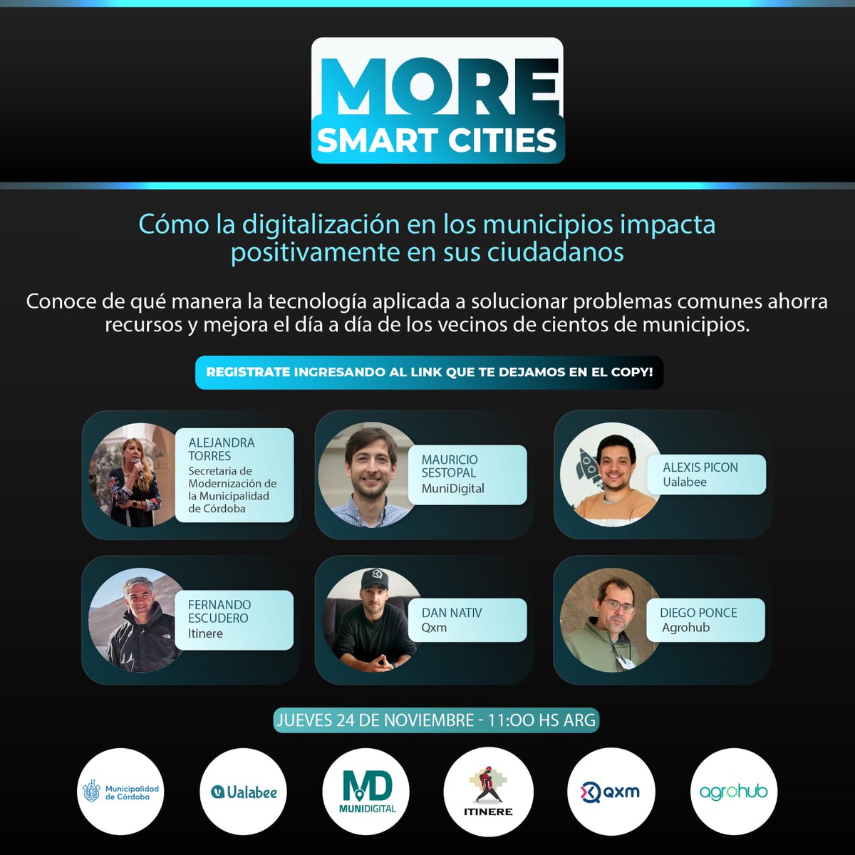 Este jueves voy a estar participando del webinar de +SmartCities.🏙️🚀

💬En este espacio #GovTech voy a estar contando cómo desde la <a href="/MuniCba/">Municipalidad de Córdoba</a>, implementamos y abordamos estrategias que impulsen el uso de la tecnología para mejorar la calidad de vida de los ciudadanos.🤝🏻