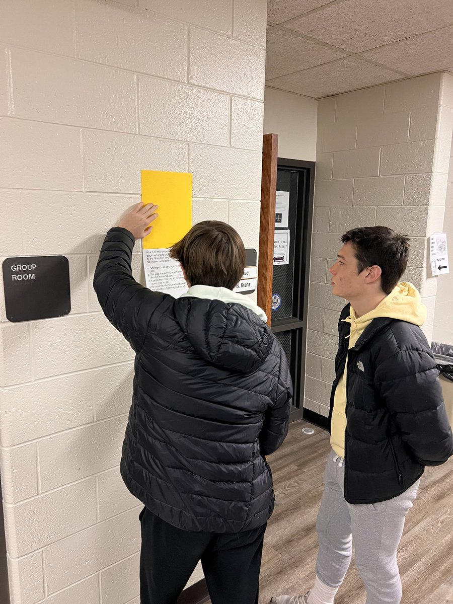 MrsReese_AHS's tweet photo. #ahshighlanders Myths students tested their comprehension of Perseus’s hero’s journey by participating in a Question Trail activity that had them up, moving, collaborating, and competing this morning! #RCSpride https://t.co/gletVJhBIu