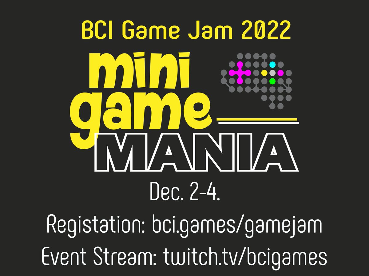 BCI Games (@thebcigamers) on Twitter photo The BCI Game Jam Series is back! Join us Dec. 2-4th for a weekend of building new experiences using #bci systems for some awesome kids. Register today at bci.games/gamejam for more information!
#indiegames #gamedev #Unity #accessibility #Event w/ <a href="/BCI4kids/">Calgary Pediatric Brain-Computer Interface Program</a>, <a href="/glenrosefdn/">Glenrose Hospital Foundation</a> The BCI Game Jam Series is back! Join us Dec. 2-4th for a weekend of building new experiences using #bci systems for some awesome kids. Register today at bci.games/gamejam for more information!
#indiegames #gamedev #Unity #accessibility #Event w/ <a href="/BCI4kids/">Calgary Pediatric Brain-Computer Interface Program</a>, <a href="/glenrosefdn/">Glenrose Hospital Foundation</a>