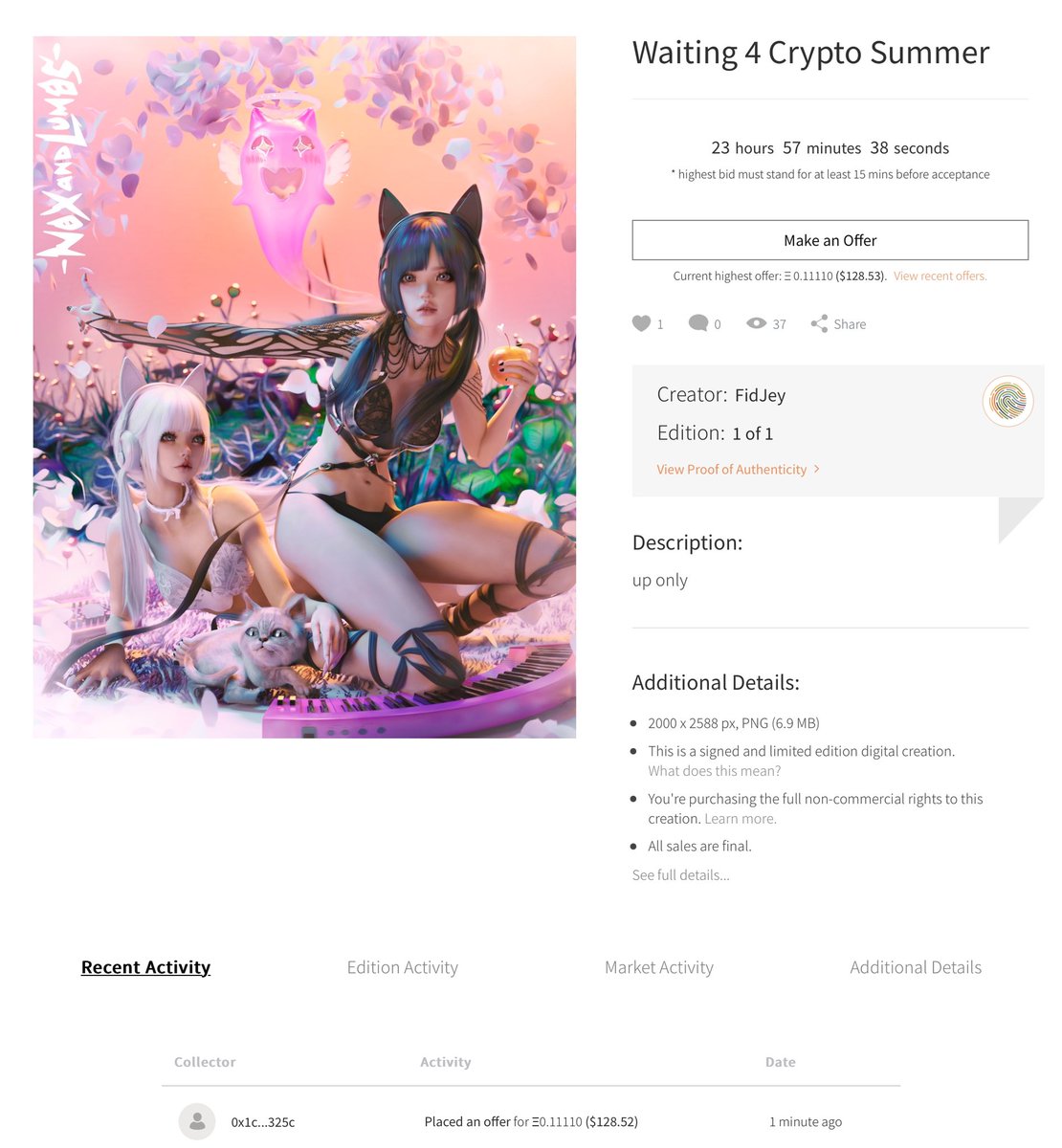 Wowoowowowww my first started auction at @makersplace ✨ 
0x1c~~325c thanks ✨ 

Auction is here: makersplace.com/fidjey/waiting…