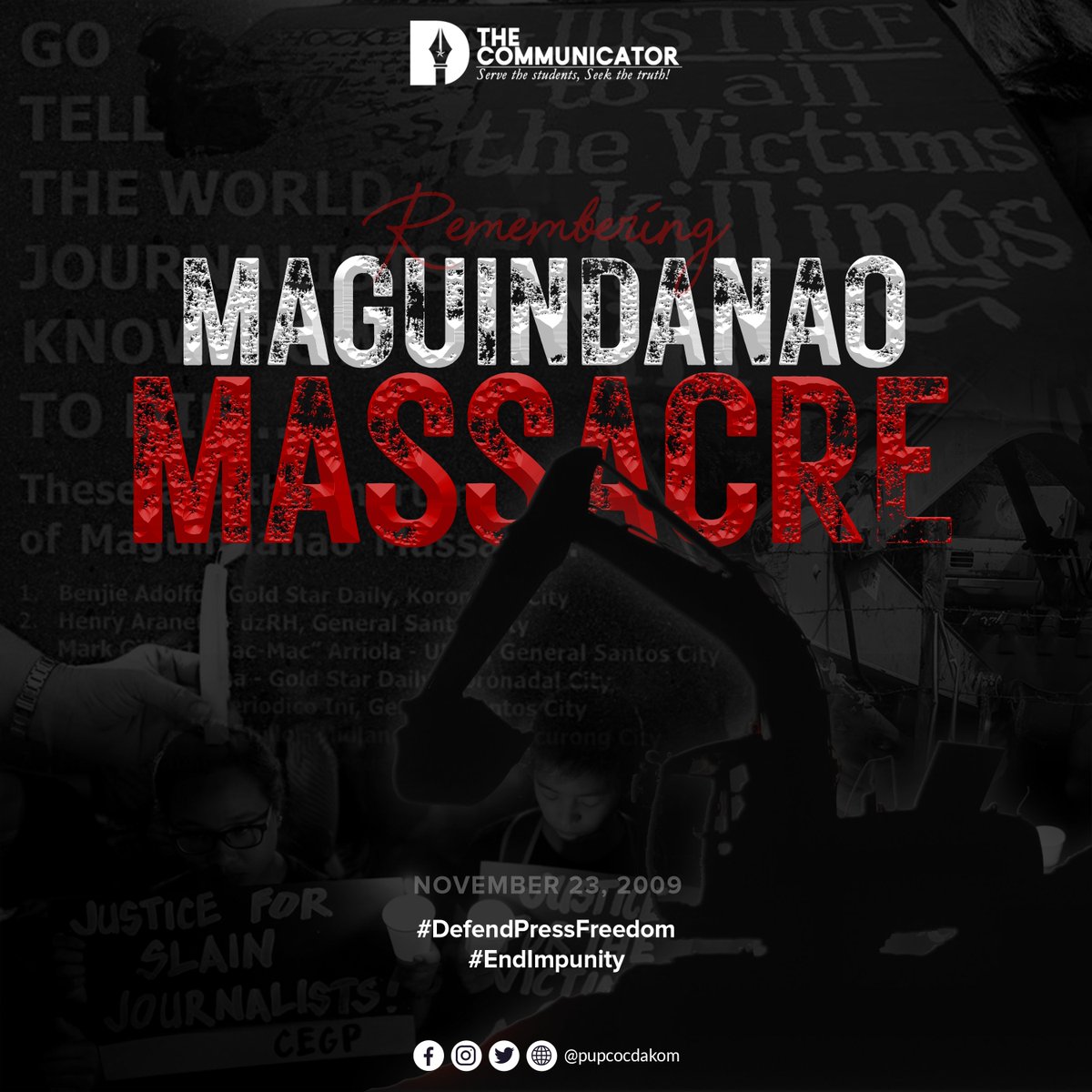 pupcocdakom's tweet photo. Dumanak ang dugo sa walang kapararakang dahilan. At hanggang ngayon ang dugo ay hindi pa rin natutubos. 

#EndImpunity
#DefendPressFreedom 

Basahin ang buong pahayag sa aming official Facebook page: https://t.co/8LFMS5F2iv https://t.co/IcfXiITNss