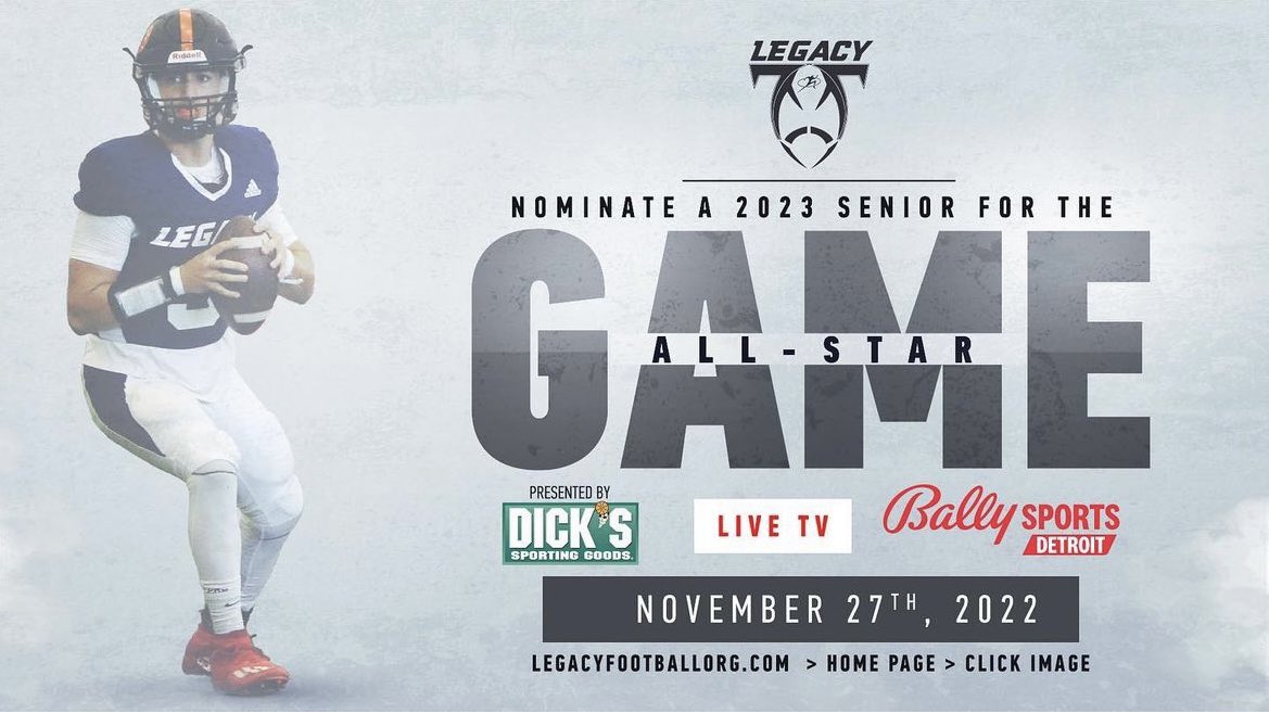 Blessed to be selected to the 2022 Legacy Senior All Star Game! I will be representing Legacy Team West!⚪️🔴 @LegacyMI_FBall @jcessante @GlenAMills @onhsfball @MVPFA2016