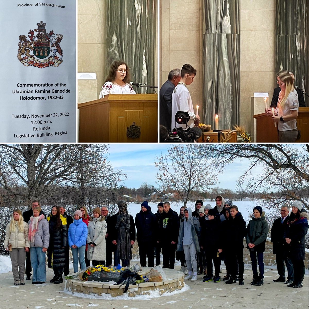 Today we honoured and paid tribute to the millions of innocent Ukrainians who suffered and perished during the Holodomor. Hearing a student from St. Gabriel singing Oh Canada who was joined by O’Neill students who recently arrived singing the Ukrainian anthem felt very emotional.