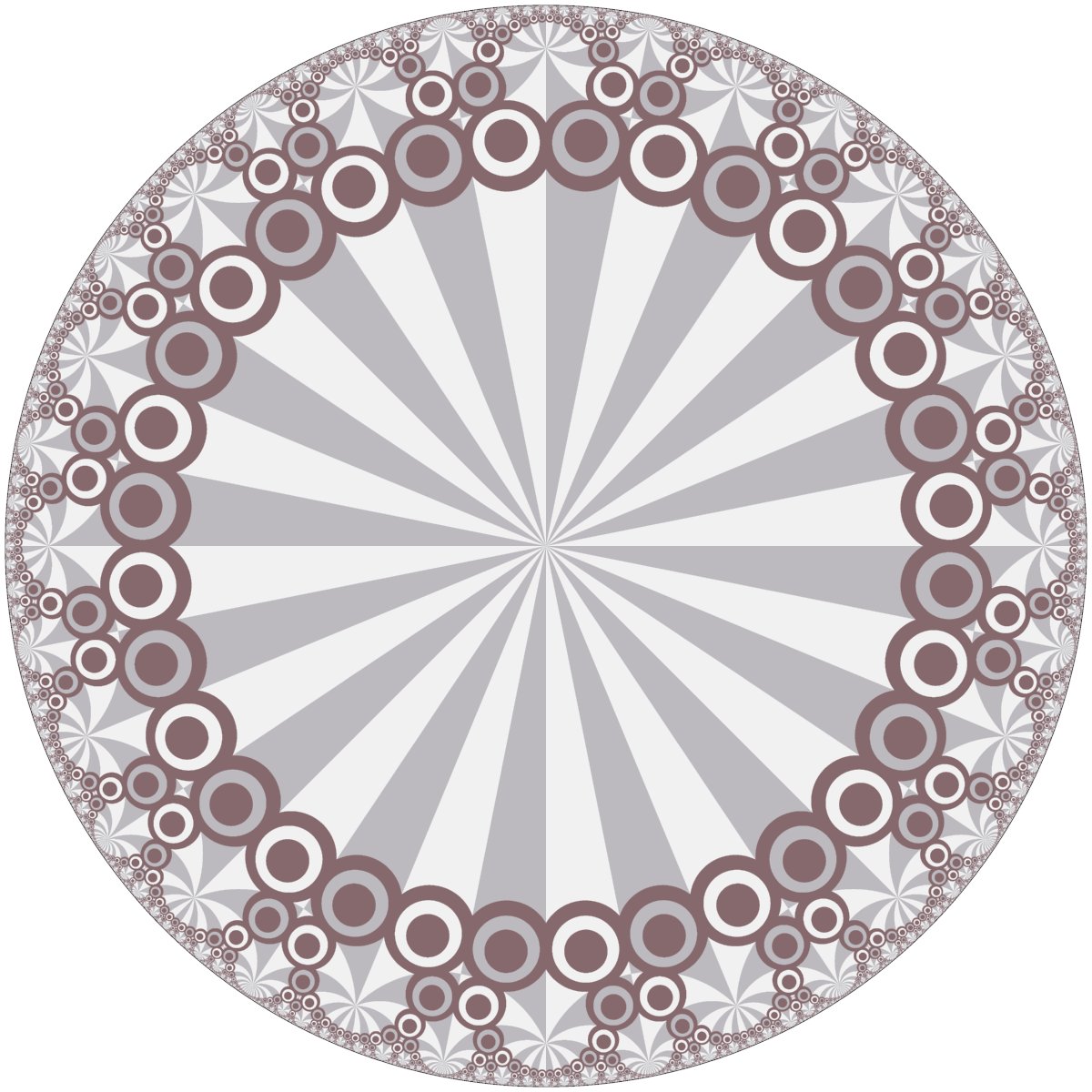 TilingBot's tweet image. #Hyperbolic #tiling shown in the Poincaré disk model. Circle packing based on omnitruncated {16,8}.