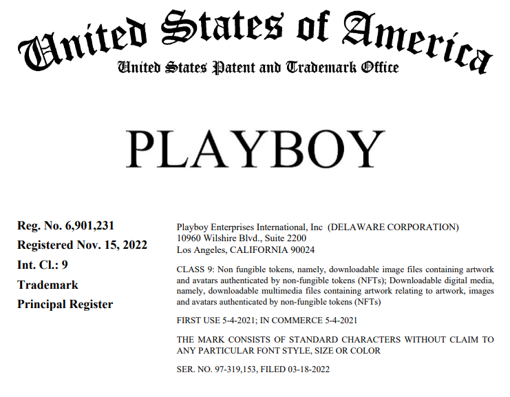 m7li850's tweet photo. PLAYBOY 申請註冊 NFT 相關商標獲准了
#Trademark #NFTs #Metaverse #playboy https://t.co/ribcERsgWQ