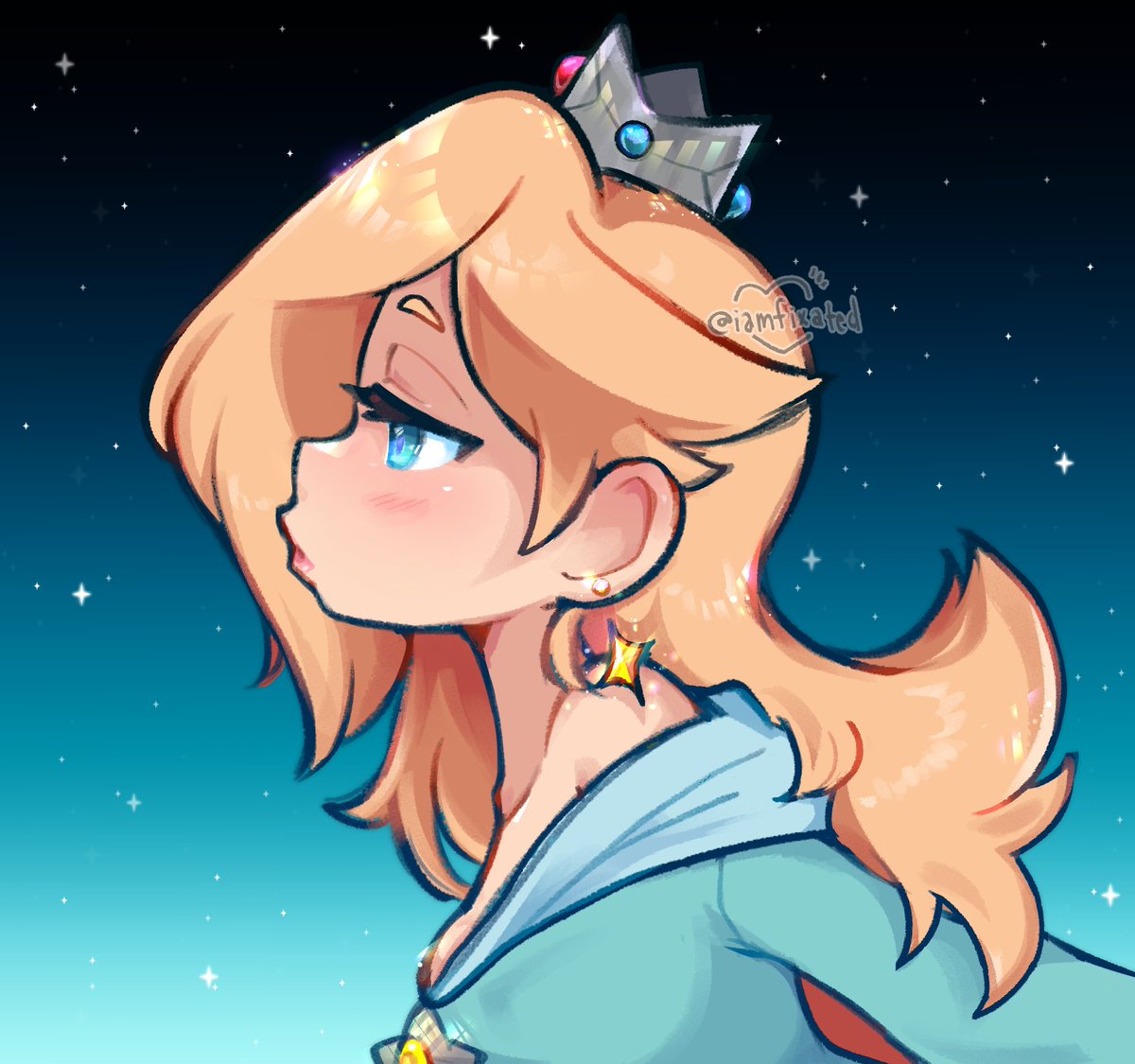 rosalina 1girl earrings blonde hair jewelry crown solo long hair  illustration images