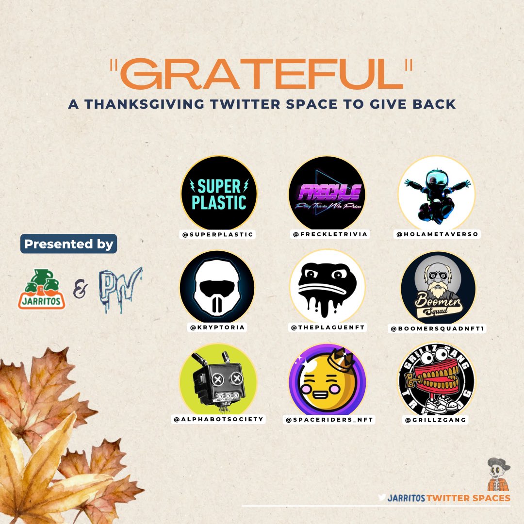 We are thankful to be in Web3. Join us &amp; <a href="/probablynothing/">probably nothing</a> for a special space to uplift the community with good vibes, good company, y muchísimos premios! 

Set your reminder now! 🔔🔥
x.com/i/spaces/1eaJb…