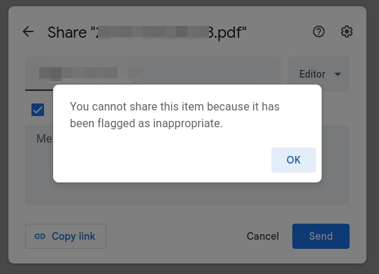 Moment of humor: below is what Google Drive told me when I tried to share a bank statement with my colleague. 

Does anyone heard that Google is against the current banking system and wants to launch its stablecoin:)? 

#google #Banking  #StableCoin