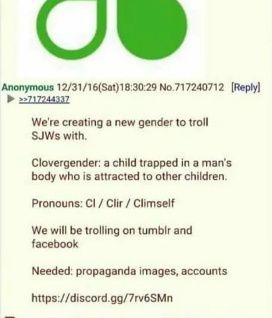 CrackerMcGinger's tweet photo. @Wiregrass3 @IsabellaMDeLuca I actually might have gotten the map thing switched around with the clovergender thing? But they are so similar in content I wouldn't be surprised if they were both 4chan trolling. https://t.co/VxewkVdaC0