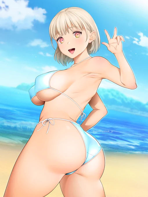 海に来てはしゃいでる俺の彼女が可愛い…!! 