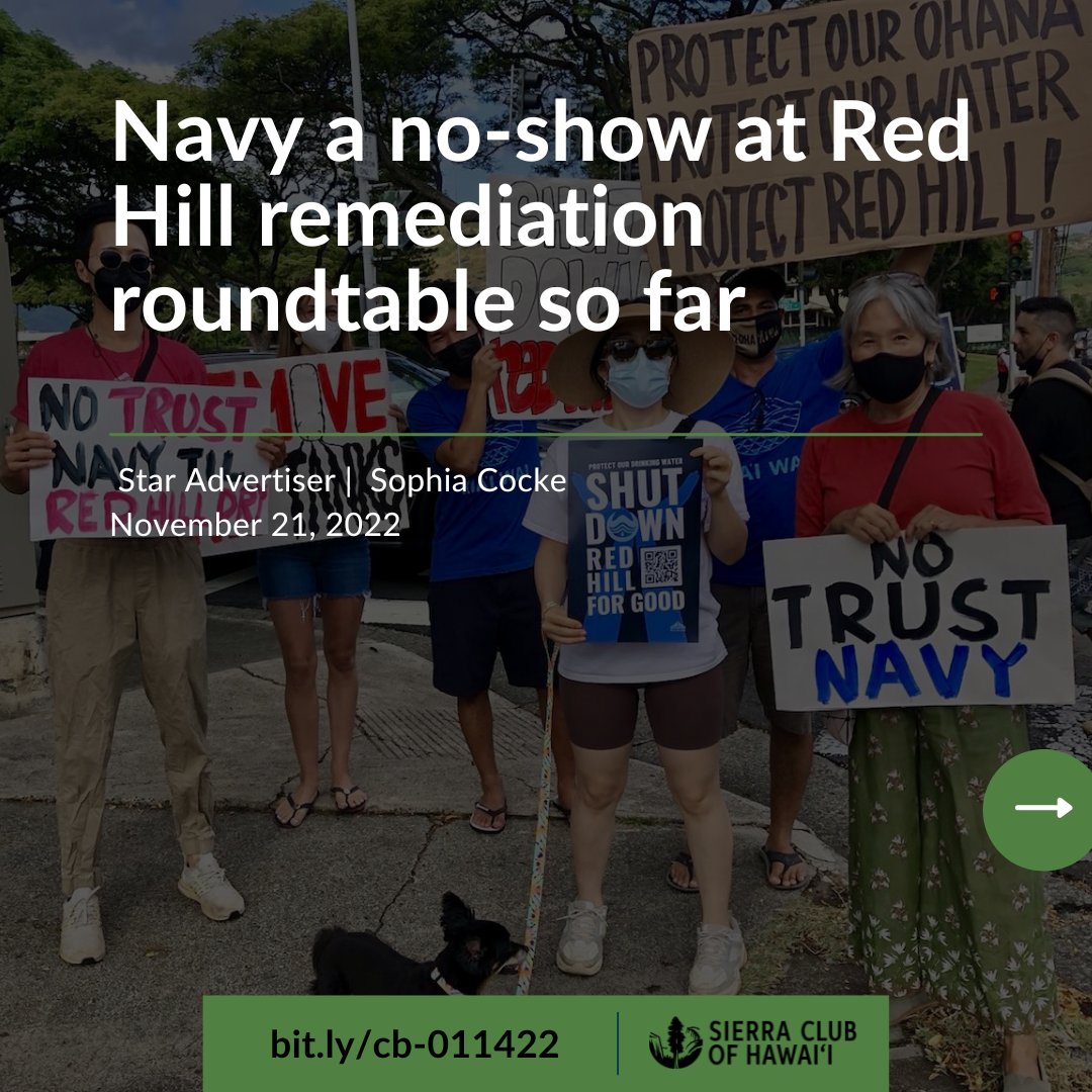 sierraclubhi's tweet image. The Navy has refused to take part in a Red Hill remediation hosted by state and federal regulators. The perpetrators of a crime against humanity are refusing to do ANYTHING to repair the damage they've done or be held accountable for their crimes.