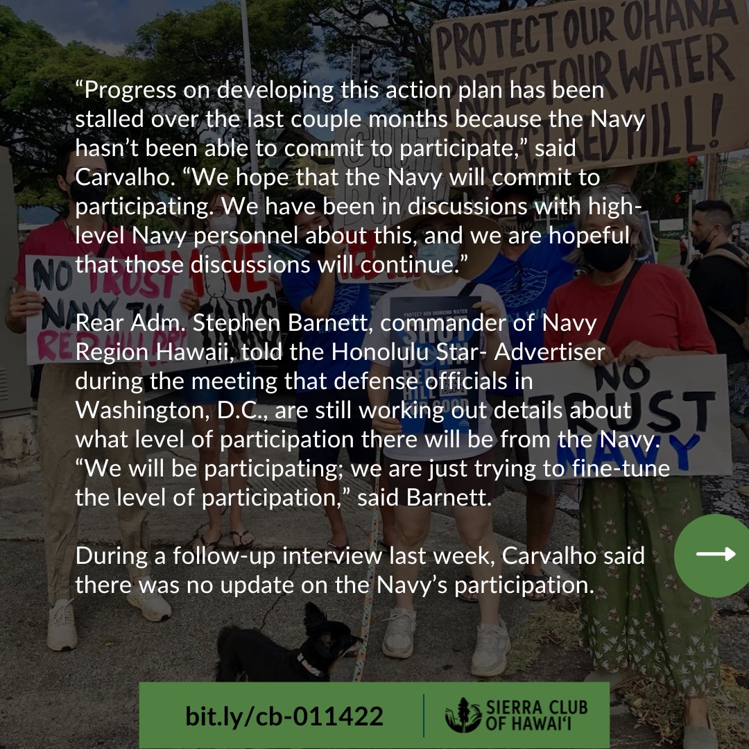 sierraclubhi's tweet image. The Navy has refused to take part in a Red Hill remediation hosted by state and federal regulators. The perpetrators of a crime against humanity are refusing to do ANYTHING to repair the damage they've done or be held accountable for their crimes.