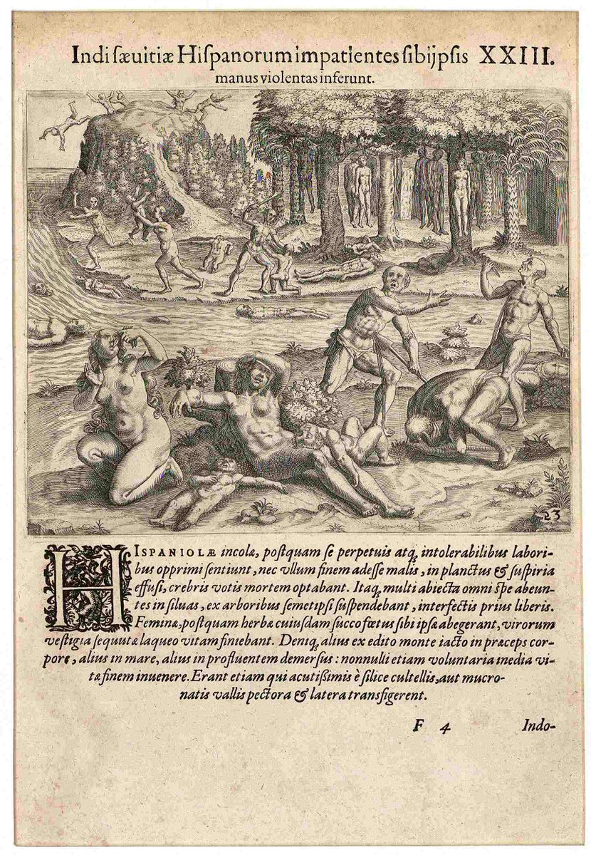 LauraMCamasta's tweet photo. 3. Grabado de los suicidios cometidos por indios de La Española (porque estaban desesperados de las injusticias de los colonizadores, se colgaban de árboles, se apuñalaban con piedras, se tiraban de precipicios, comían plantas venenosas...) https://t.co/szCOkz3ry6