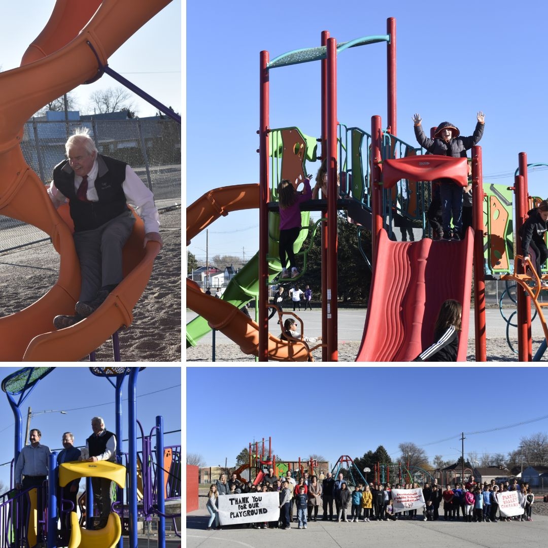 scbpubschools's tweet image. Longfellow and Roosevelt students gave a big THANK YOU to the donors of their new playground equipment this afternoon while Hod Kosman gave some of it a try for himself!  We appreciate everyone who made this project possible!  #bearcatpride #playstrong 🐾