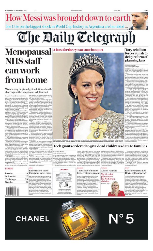 SabirahLohn's tweet photo. A few papers tonight on the state dinner. Plus a lovely one featuring King Charles III. https://t.co/2DGABE40yQ