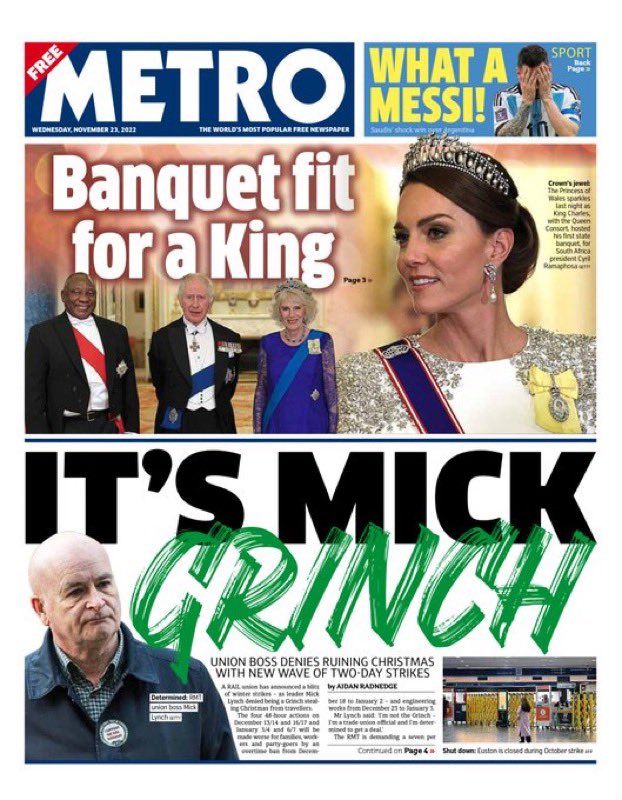 SabirahLohn's tweet photo. A few papers tonight on the state dinner. Plus a lovely one featuring King Charles III. https://t.co/2DGABE40yQ