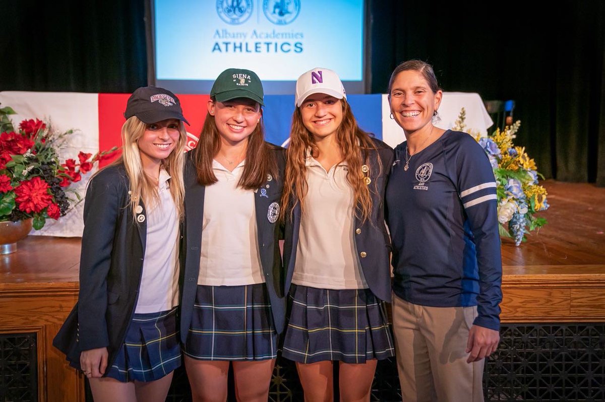 AMarathakis's tweet photo. Congratulations to Mea, Erin and Isabel for signing your National Letter of Intent (NLI) to continue your scholar-athlete careers at the D1 level👏🏼‼️#AcademyWay #ScholarAthlete @thealbanyacademies @swsd_saints @nuxc_wildcats @lafcoltf https://t.co/p9S53td6D5