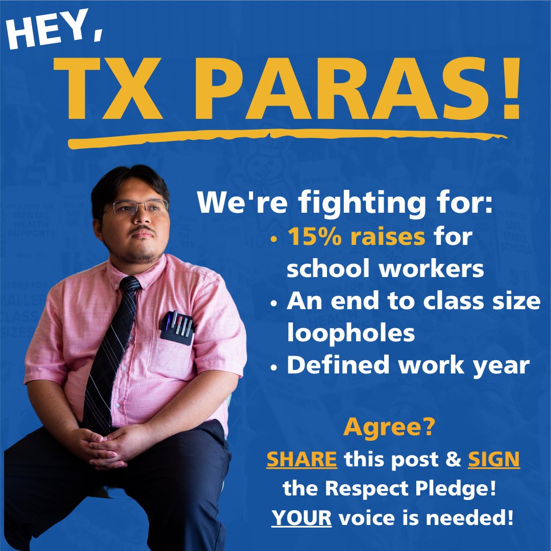 Texas paraprofessional educators — the classroom aides, TAs, and support staff that make #TxEd run — make an average of $22K a year. We're thankful for them, but they deserve better. If you agree, sign your name 👉 pledge.texasaft.org.