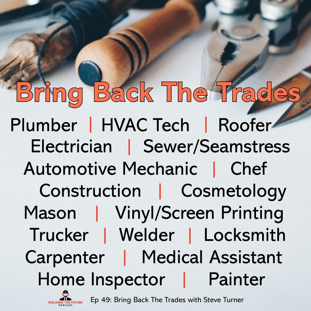 We all need the trades.

Check out Bring Back The Trades w/ Steve Turner to learn how he's helping bring more young adults into trade programs.
buildingthefuturepodcast.com/ep-49-bring-ba…

#trades #womenintrades #menintrades #tradeschool #scholarships