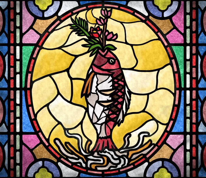 平野レミさんの料理をステンドグラス風に描いたもの #平野レミの早わざレシピ 
