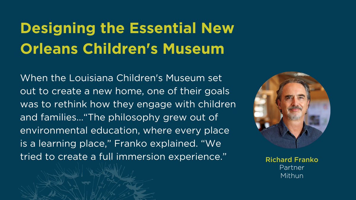 Living_Future's tweet photo. Learn how Richard Franko, Design Partner at Mithun, used resilience as a key design strategy to design the new Children’s Museum in New Orleans after Hurricane Katrina. https://t.co/7tiFg65c9a

#LivingFuture #RegenerativeBuildings #SustainabilityLeaders https://t.co/GklyJJa4AD