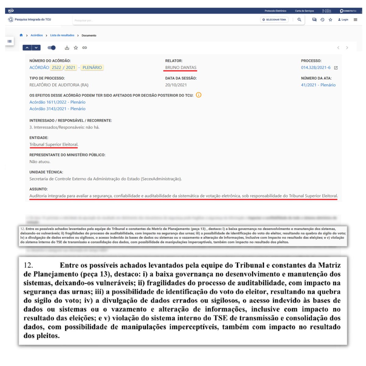 Muitas narrativas, mas só queremos a resposta técnica para esse acórdão.
Sem o código ninguém sabe o que ocorre por trás do sistema.
Eu não acredito no TSE e você?