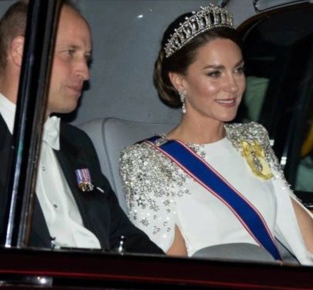 colourandimage's tweet photo. Her first state dinner in her new #royal role as the #princessofwales Kate wore a caped gown by @jennypackham and The Lovers Knot tiara that was a favourite of #princessdiana #katemiddleton #duchessofcambridge
 #personalstylist
#stylingthenation
#cork https://t.co/8uGe5UfLQF