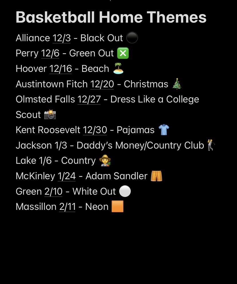 ‼️BASKETBALL HOME GAME THEMES‼️ 
(Away games will be decided the week of)