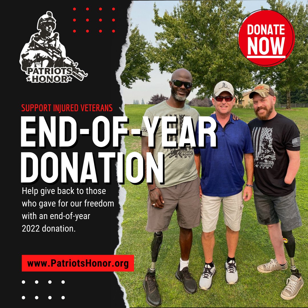 Patriots_Honor's tweet photo. Support Patriots Honor and injured veterans with your personal or business 2022 end-of-year donations at https://t.co/Hjjvd7vzgd

#patriotshonor #donation #endofyeardonation #injuredveterans #giveback #2022donation https://t.co/vmKfK7N5mL