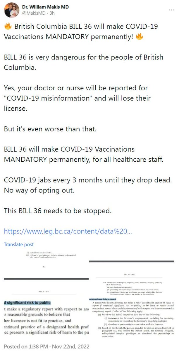 SeenAndForeseen's tweet photo. 🚨British Columbia BILL 36 will make COVID-19 Vaccinations MANDATORY permanently!

- your doctor or nurse will be reported for "C19 misinformation" and will lose their license
- mandatory vax for all healthcare staff, no way to opt out

https://t.co/O8ssIXYWod https://t.co/r9HUBJ5Ca5