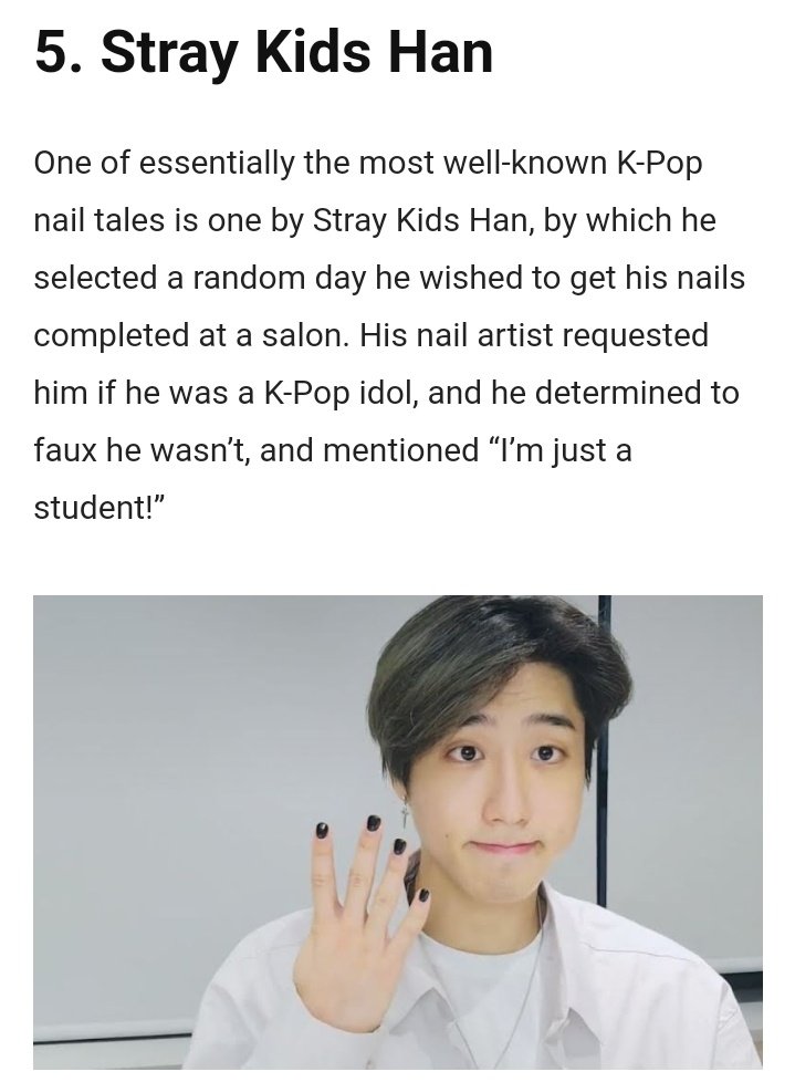 3RCHBR's tweet photo. |🐿| • TRAD 22.11.22 • #HAN foi citado em um artigo com o título: "5 idols masculinos do K-Pop que se tornaram virais por suas impressionantes unhas artísticas" 

"Uma das histórias de unhas mais conhecidas do K-Pop é a de #HAN do #StrayKids, na qual ele selecionou um + https://t.co/c0bVgMpWjh