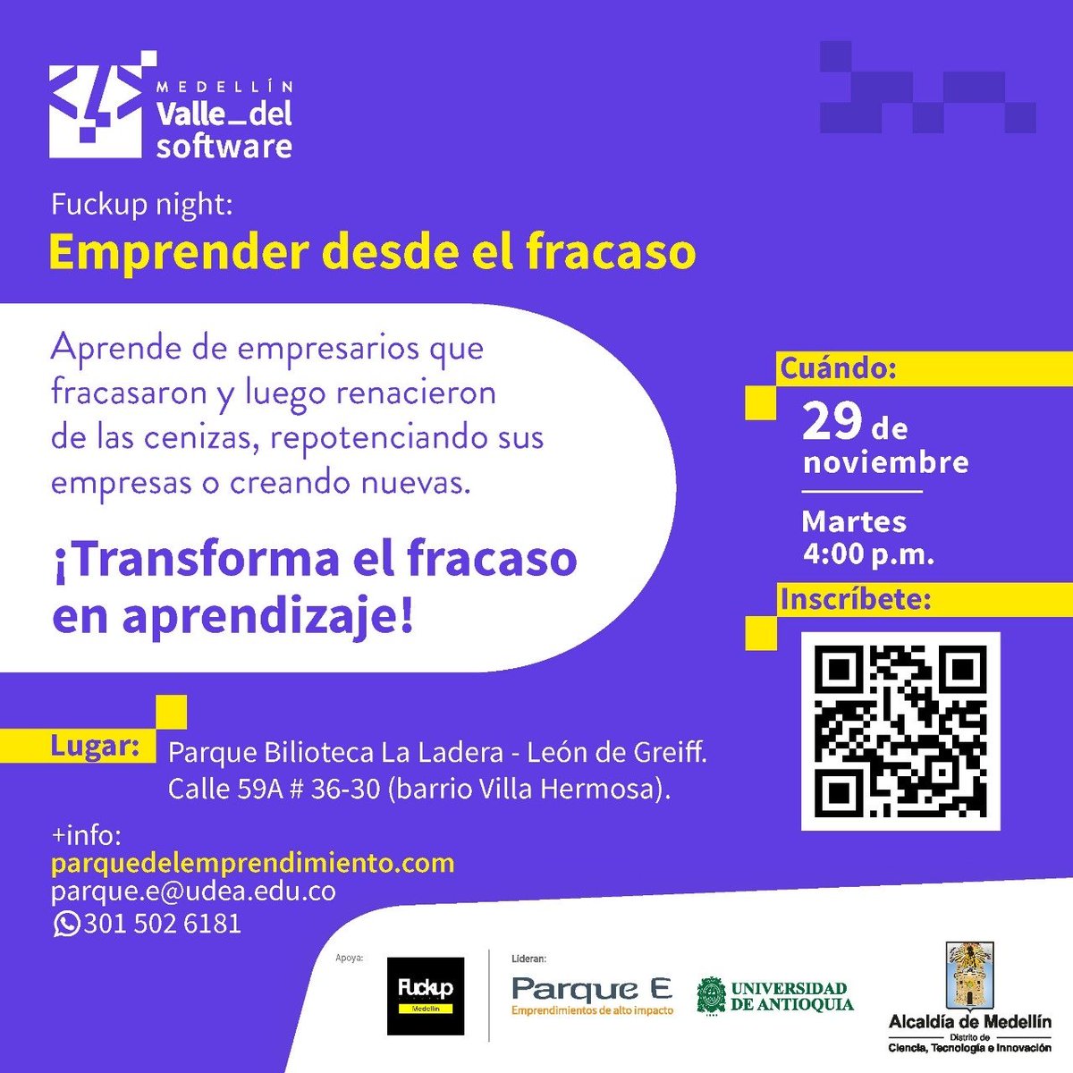 Parque_E's tweet photo. Todos la hemos embarrado al #emprender 🤕🥊. Pero del #fracaso nadie habla... ¡Rompamos los paradigmas! Ven al "#Fuckup night: Emprender desde el fracaso" y aprende de los que fracasaron y luego rehicieron sus empresas o crearon nuevas.

Inscripciones: https://t.co/jSrWS8a8Ve https://t.co/KHUuwuIm1Q