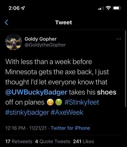UWBuckyBadger's tweet photo. @GoldytheGopher .@GoldytheGopher repeats a joke louder because he thought no one heard him, but really the joke just wasnβt funny #checkthedate #getnewcontent #reducereuserecycle #Axeweek https://t.co/Y2Aw0xfO6K
