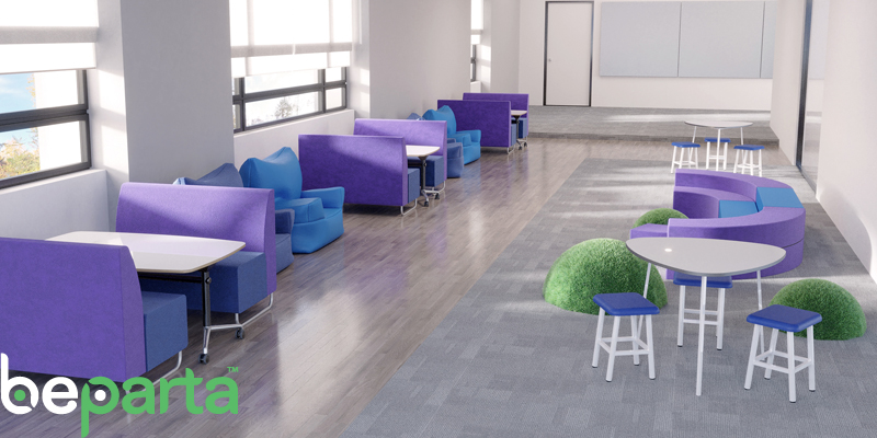 beparta's tweet photo. Looking for inspirational high school breakout spaces? More light-hearted pieces can be used, such as big comfy armchairs and biophilic grassy Hemispheres. #AussieED #LearningEnvironments #EduTwitter https://t.co/19irGlOgWj
