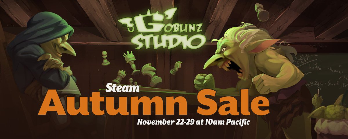 📢 Steam Autumn Sale season

Quite a few Goblinz games are on sale such as Legend of Keepers, Hero's Hour, Terraformers and more!

Check out our catalogue on our Steam page ➡️
store.steampowered.com/publisher/gobl…