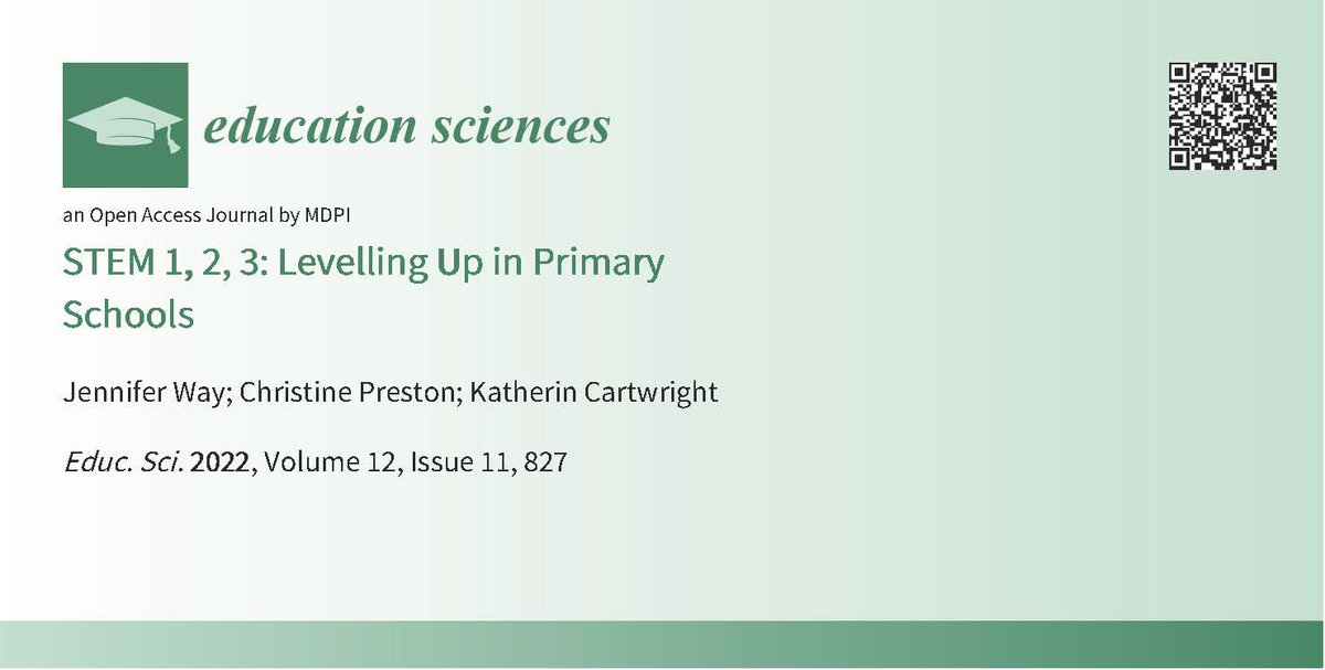 Super excited to share our recent publication STEM 1, 2, 3: Levelling Up in Primary Schools @Way8Jennifer, Dr Christine Preston, @stemacademysyd #USydSTEM. mdpi.com/1951628 #mdpieducation via @EducSci_MDPI