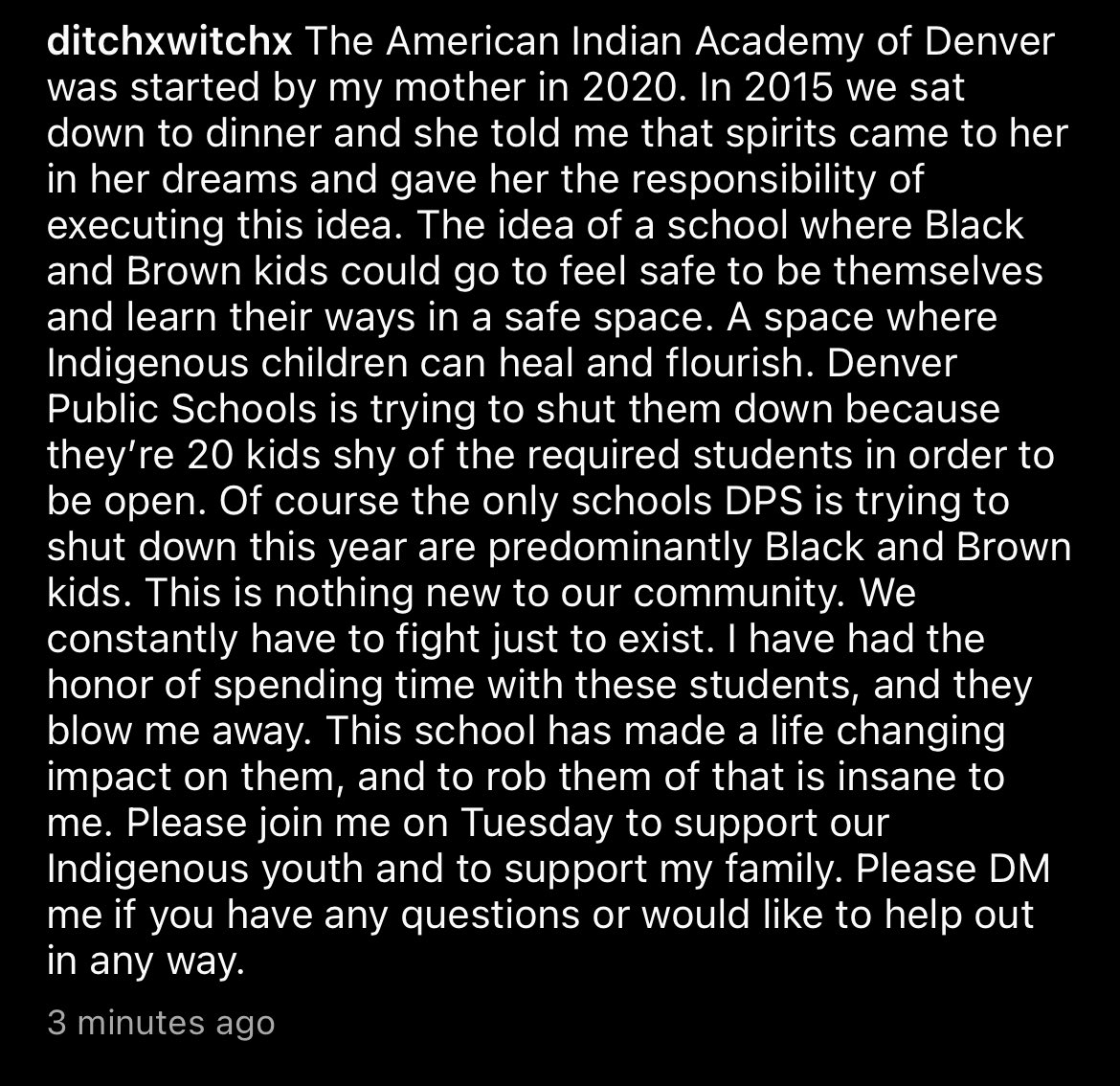 wagonburnerart's tweet photo. Denver Public Schools is currently trying to shut down one of the only Indigenous schools in CO which was started and is ran by my mother. I need ntv twitter to rally and share in order to save one of the only safe spaces we have for our kids in this city. https://t.co/z9TQbegAW2