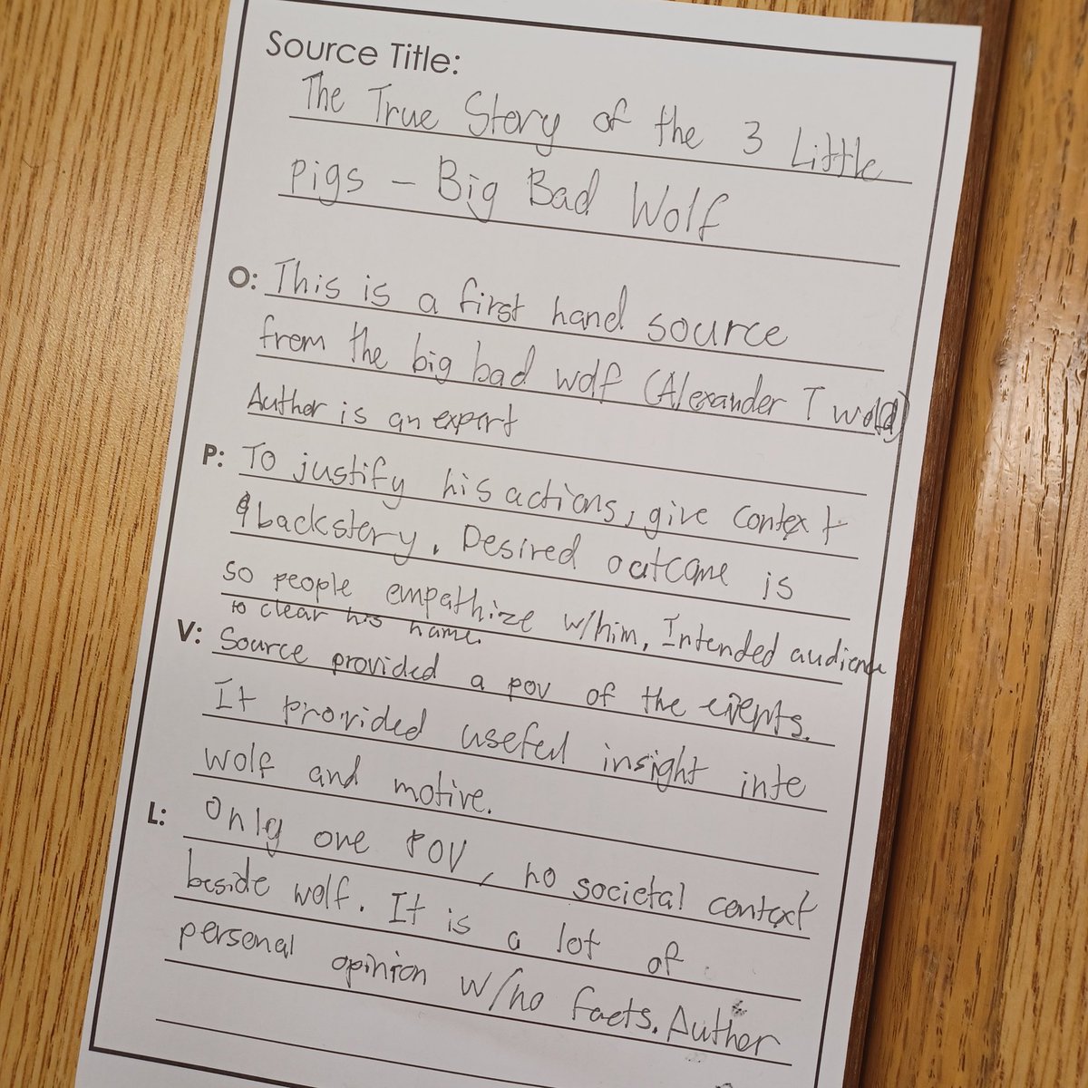 See? Annotated bibliographies CAN be fun. Used <a href="/Jon_Scieszka/">Jon Scieszka</a>’s “The True Story of the 3 Little Pigs” to illustrate #OPVL annotations w/ #MidPacific high schoolers. 😆 #Success!