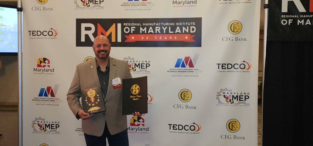 airgility's tweet photo. Our CTO &amp; Co-Founder, Evandro Valente, is all smiles while accepting the Champion of Maryland Manufacturing Innovation Award for our innovative 3D printing designs for mission flexibility &amp; sustainability!
ICYMI: https://t.co/neDowUSSEF

#technology #airgility #startup #uav #AI https://t.co/w8GphTjDMZ