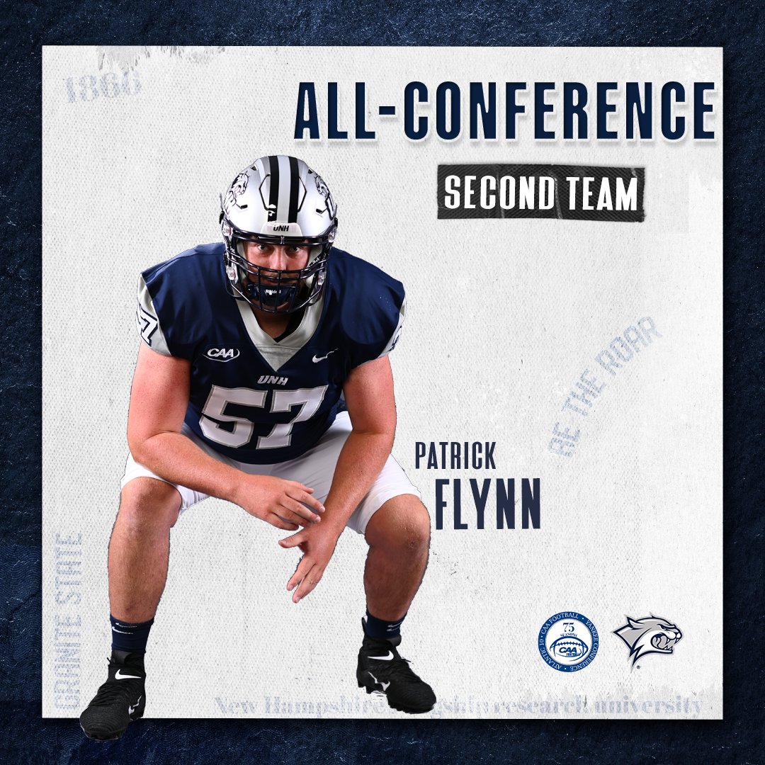 UNH_Football's tweet photo. Congrats to senior captain and left tackle Patrick Flynn for being selected to the @CAAFootball All-Conference Second Team! #CatJui23 😼🧃

Story ➡️ https://t.co/qCKXXRuvCV https://t.co/Vr1lbQwRqH
