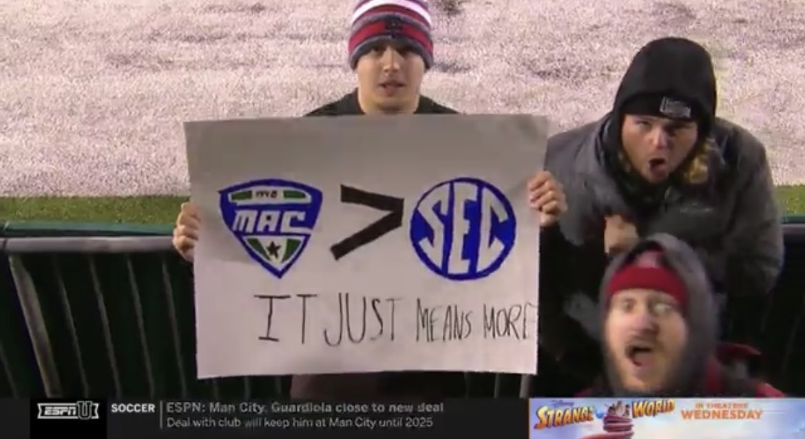 barstoolsports's tweet photo. True. 

Would love to see Kirby Smart coach on a November Tuesday night in the freezing cold with a combination of snow/rain falling from the sky. 

#MACtion https://t.co/iB76kEq6YP