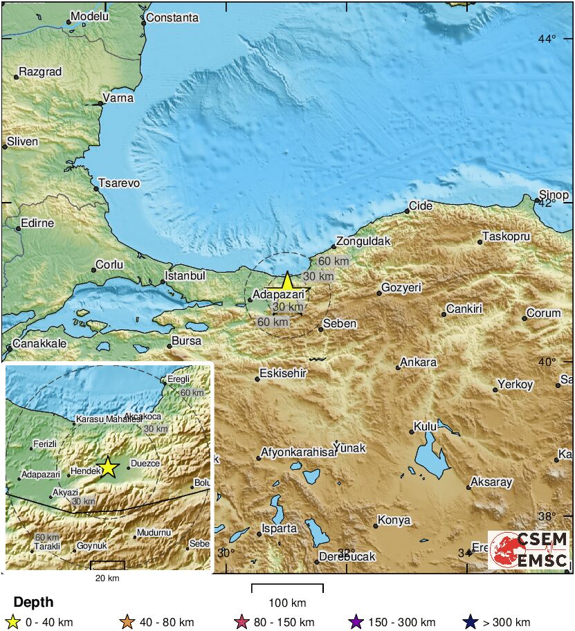 #Earthquake (#deprem) confirmed by seismic data.⚠Preliminary info: M6.0 || 12 km W of #Düzce (#Turkey) || 3 min ago (local time 04:08:14). Follow the thread for the updates👇