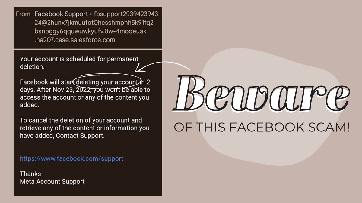 ifocusmktg's tweet photo. Some users have recently received an email from “Facebook” with a warning that their account is about to be deleted. We advise you to skip the heart attack and not engage with it (outside of sending it straight to the spam folder). https://t.co/iYhILcDB6m